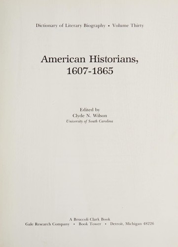 American historians, 1607-1865 