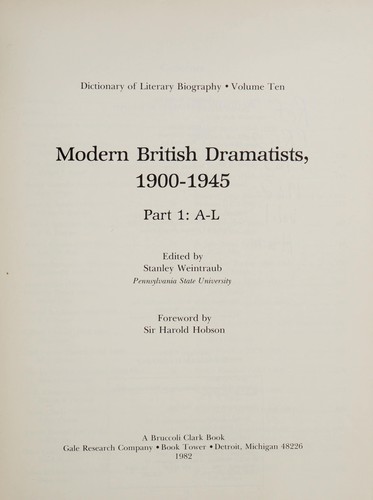 Modern British dramatists, 1900-1945 / edited by Stanley Weintraub ; foreword by Sir Harold Hobson.