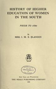 History of higher education of women in the South prior to 1860  Cover Image